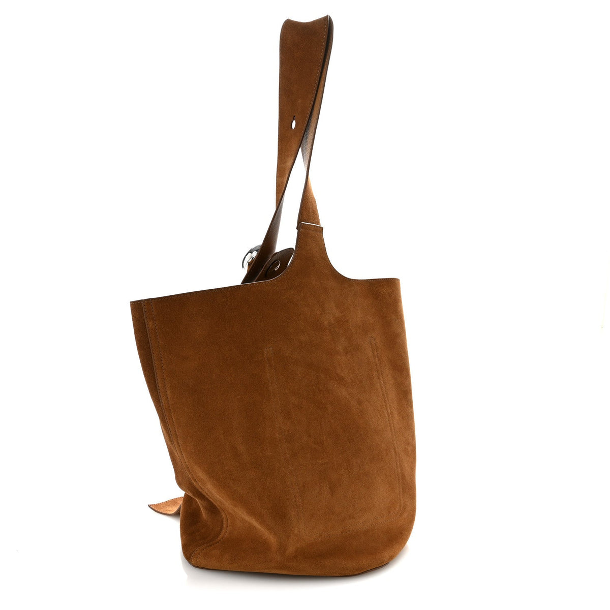 Suede Calfskin Medium Pebble Bucket Bag Tobacco