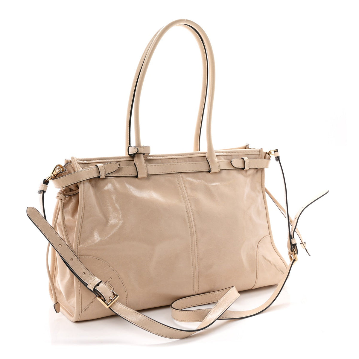 Glossy Calfskin Triangle Large Bonnie Shoulder Bag Travertine