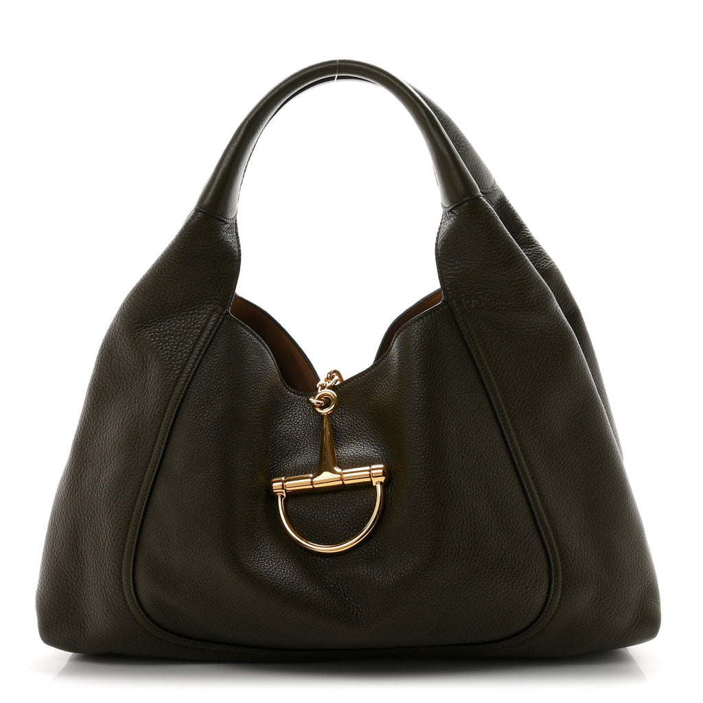 Grained Calfskin Softbit Maxi Shoulder Bag Forest Green