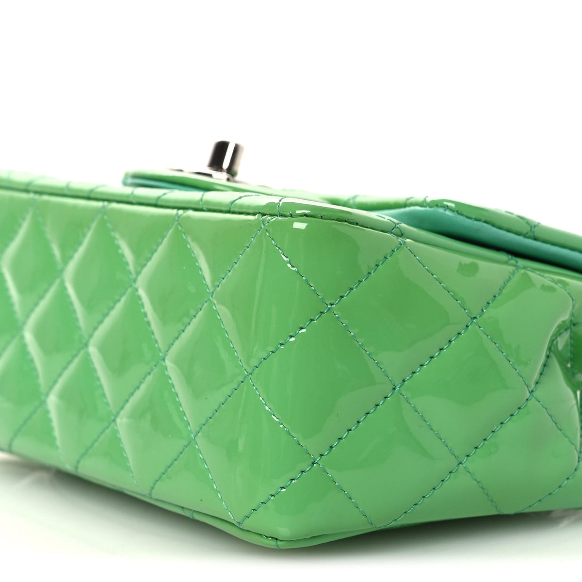 Patent Calfskin Quilted Mini Square Flap Green