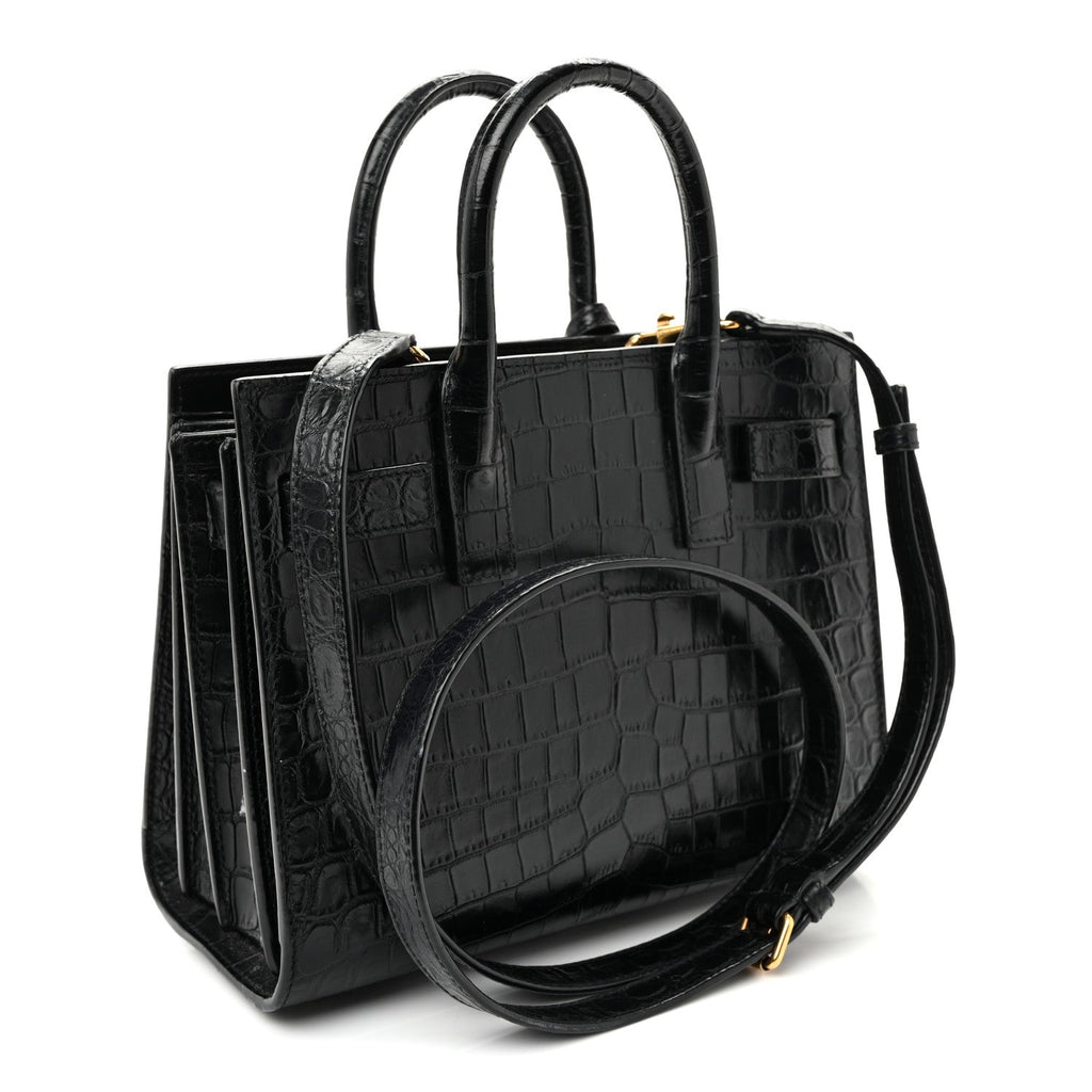 Calfskin Crocodile Embossed Nano Sac De Jour Black