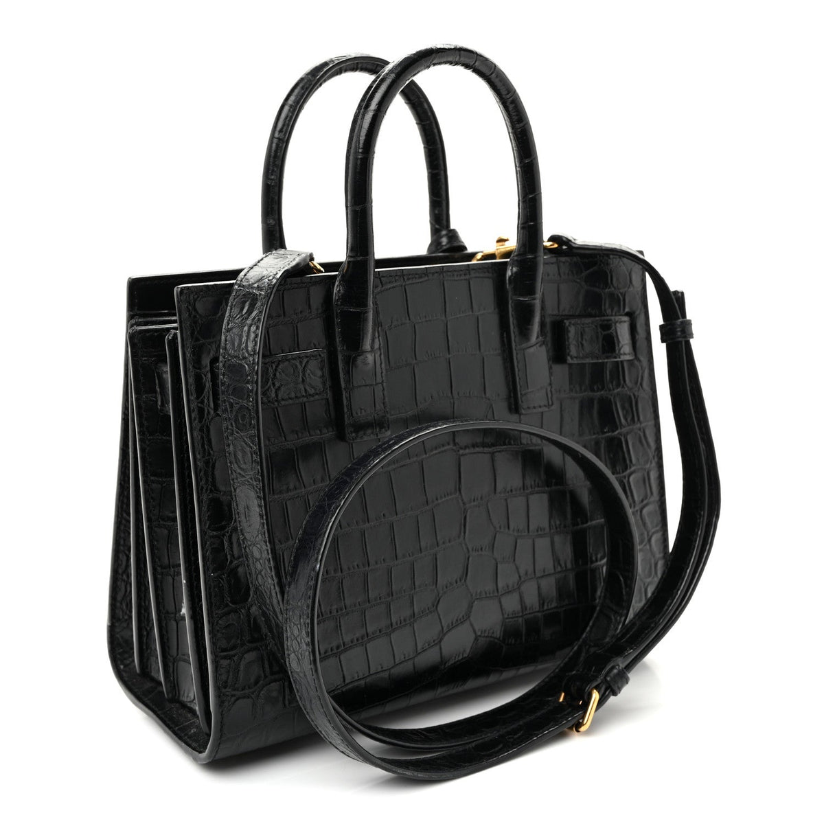 Calfskin Crocodile Embossed Nano Sac De Jour Black