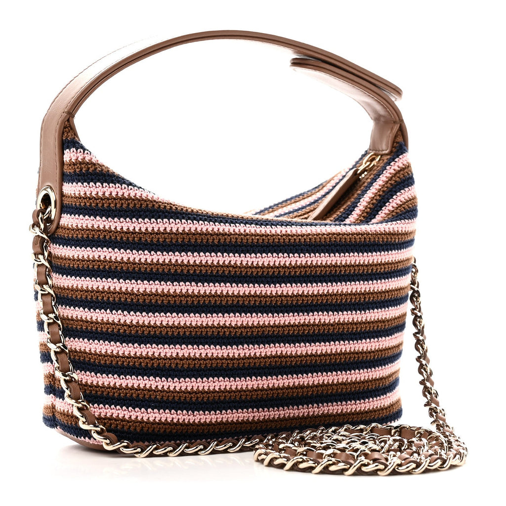 Crochet Lambskin Coco Crochet Hobo Clutch With Chain Brown Pink Navy