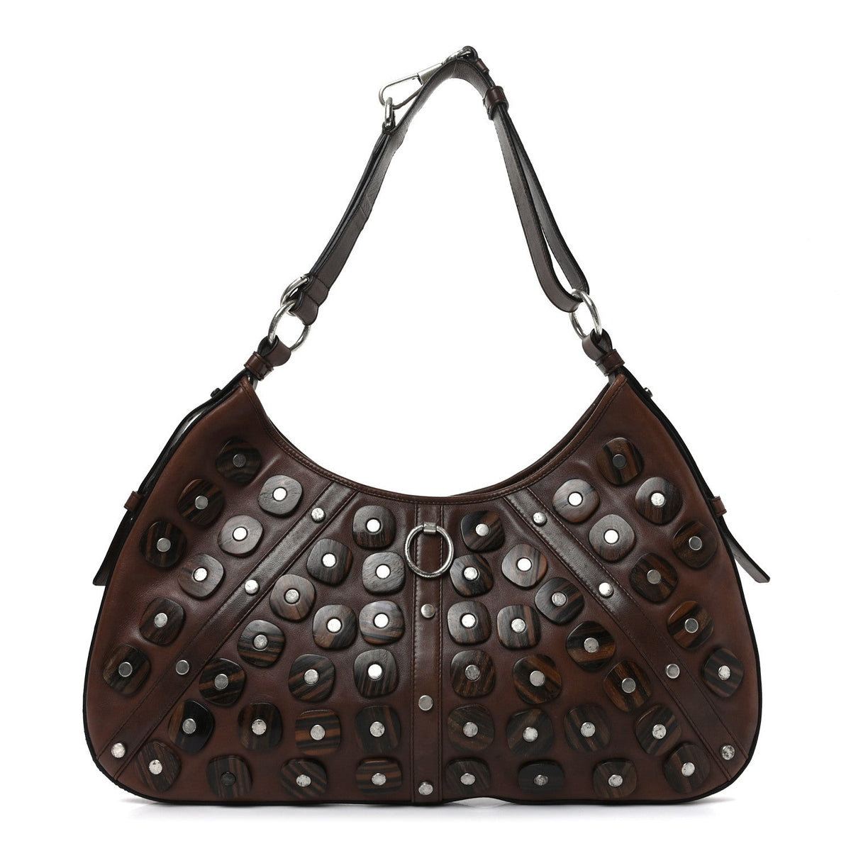 Calfskin Wood Embellished Mombasa Hobo Brown