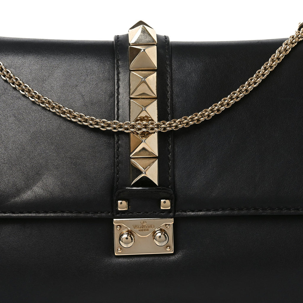 Vitello Large Glam Lock Rockstud Flap Black