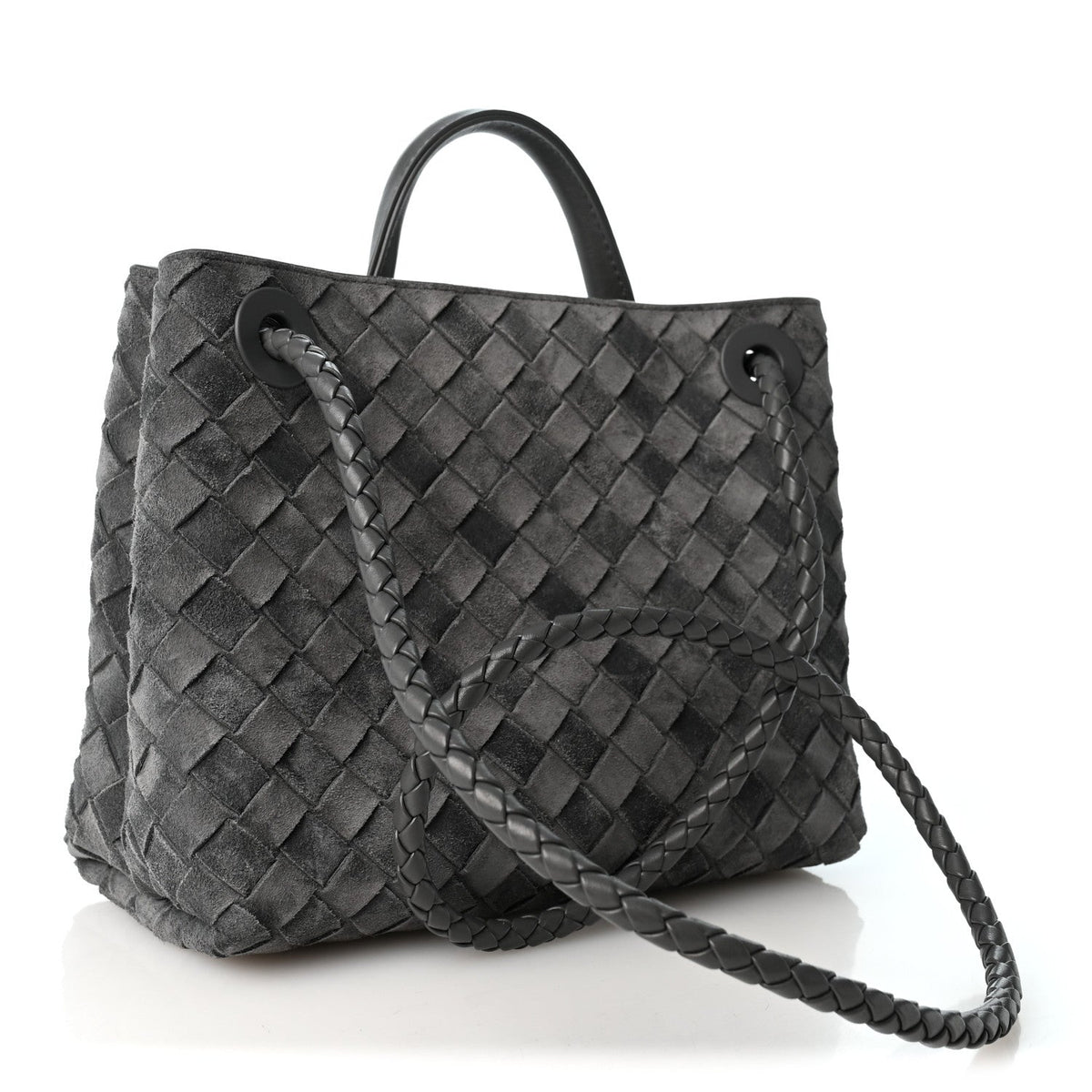 Suede Intrecciato Small Andiamo Shoulder Bag Graphite