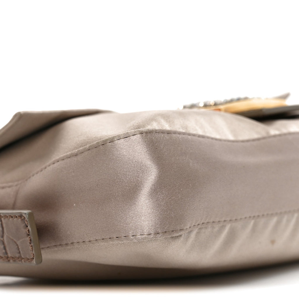 Satin Calfskin Crystal Crocodile Embossed Baguette Grey