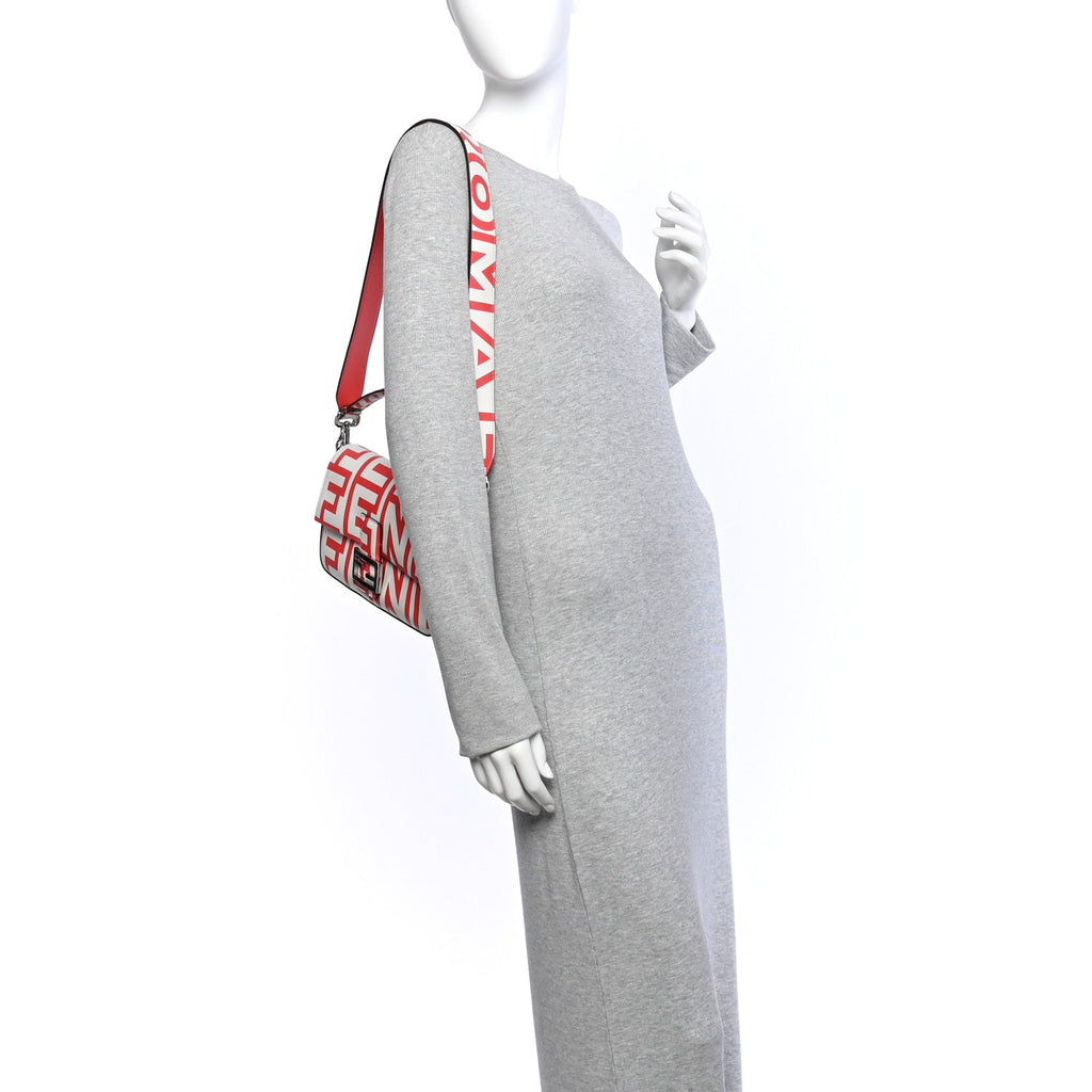 X MARC JACOBS Vitello Seta Logo Print Baguette Glow Coral White