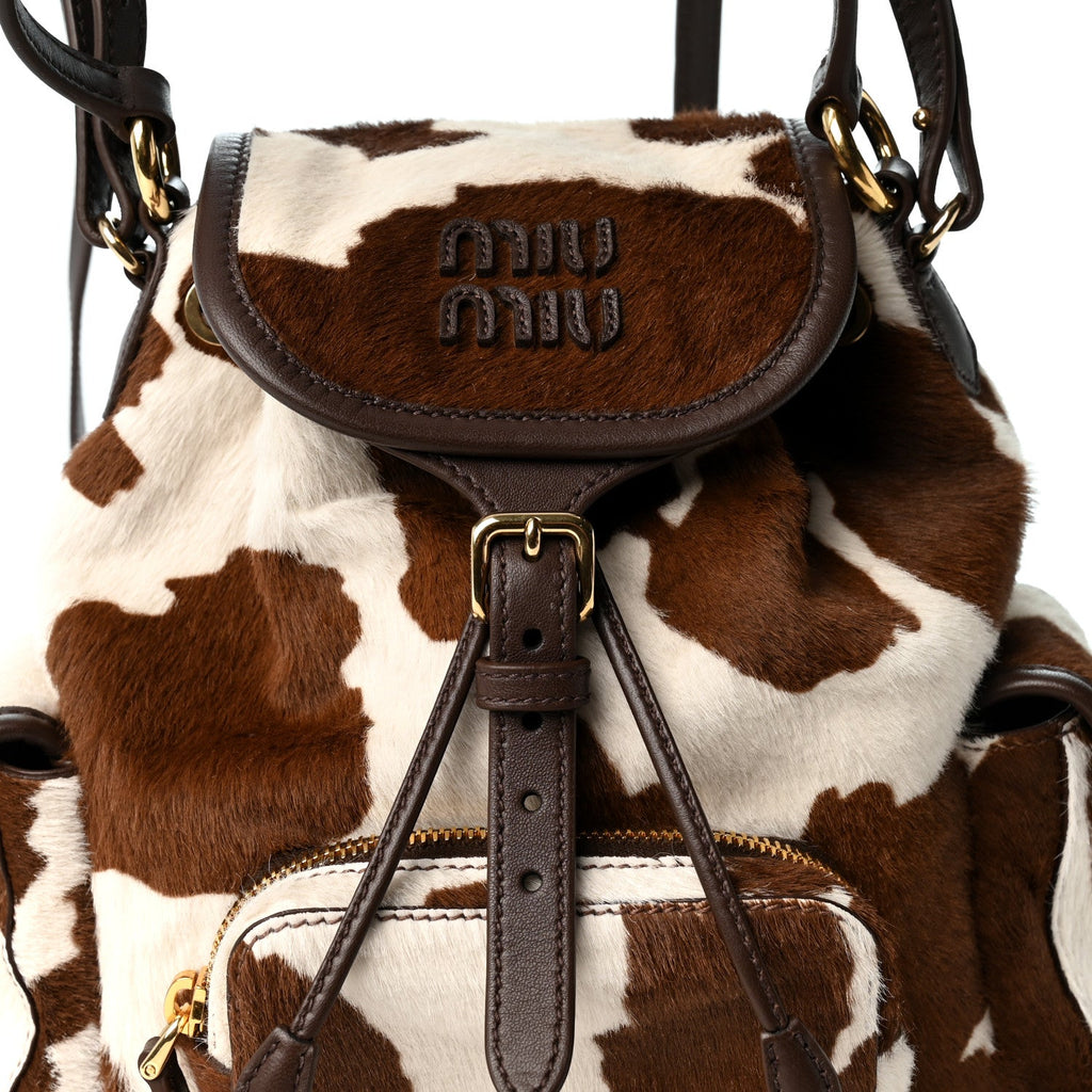 Nappa Calf Hair Printed Mini Backpack White Burnt Sienna