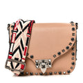 Grained Calfskin Onyx Guitar Strap Rockstud Rolling Shoulder Flap Messenger Bag Soft Noisette