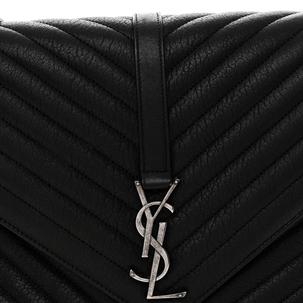 Sheepskin Matelasse Chevron Monogram Large College Satchel Black