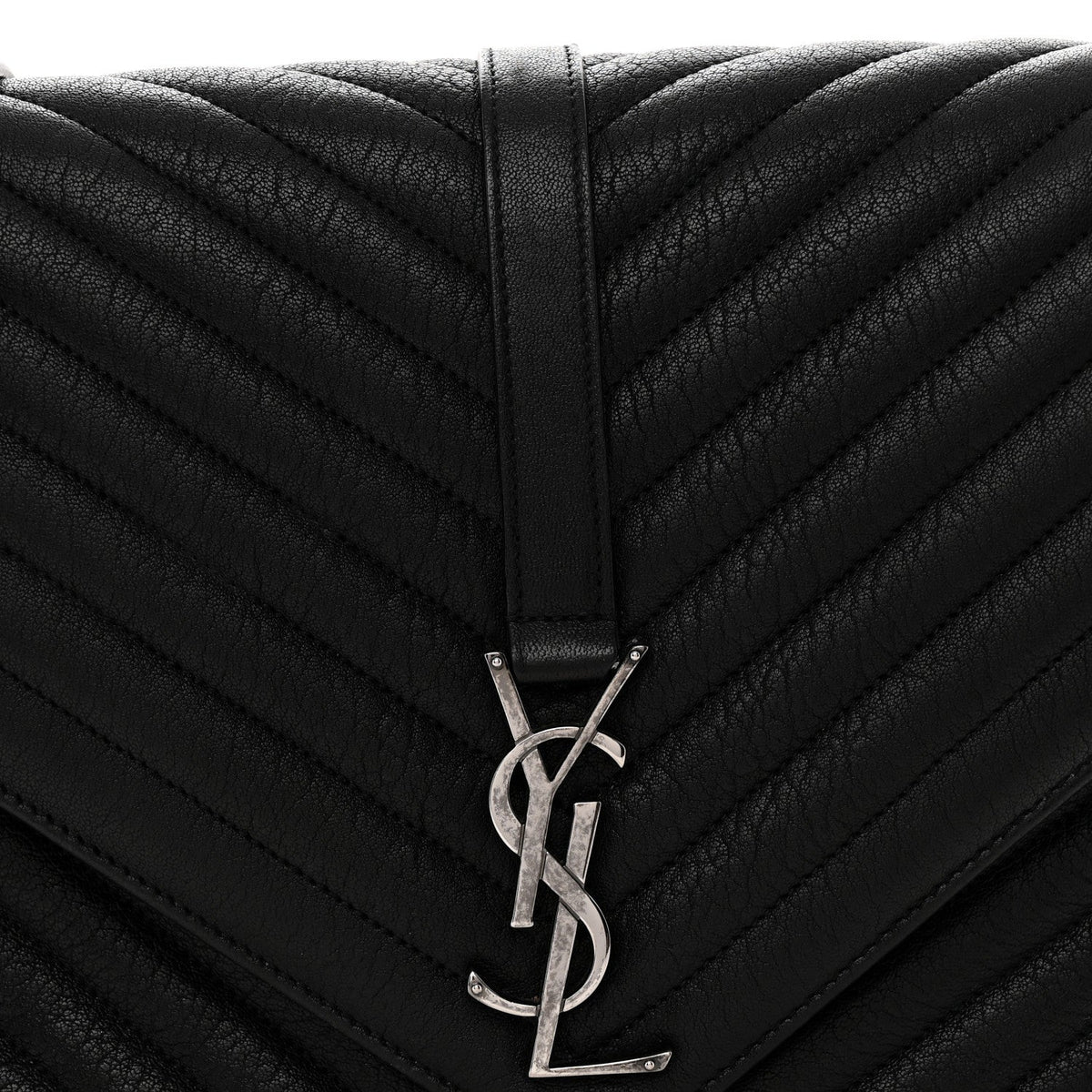 Sheepskin Matelasse Chevron Monogram Large College Satchel Black
