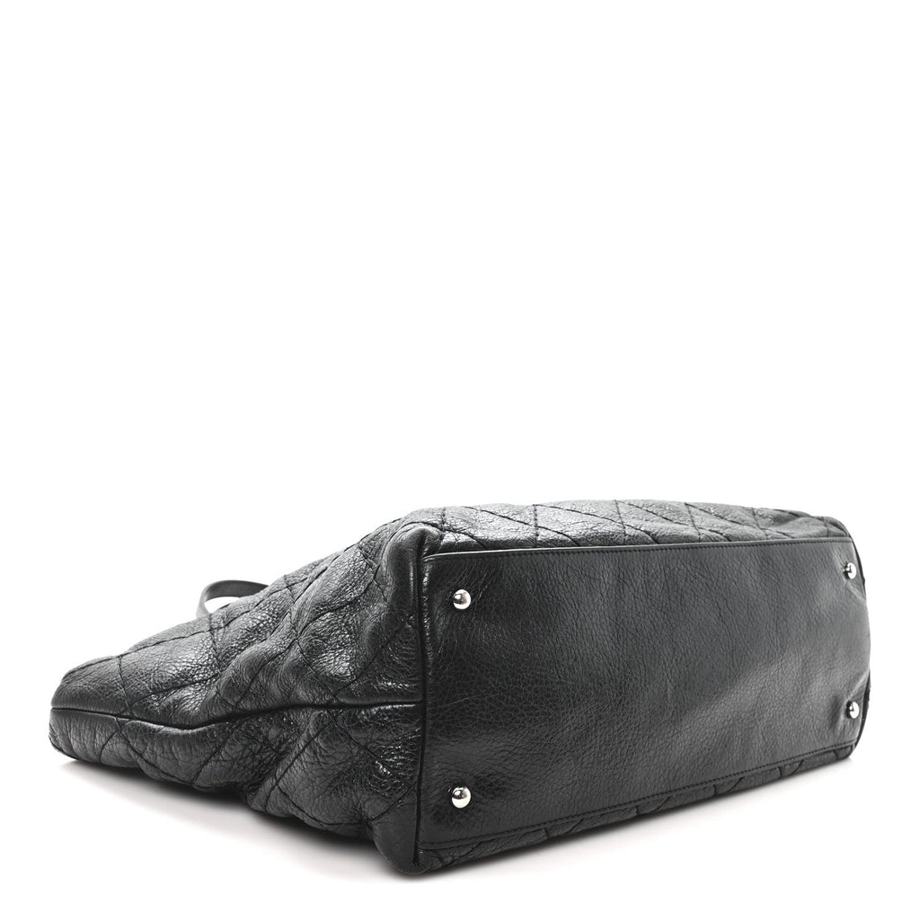 Glazed Calfskin Large On The Road Tote Black