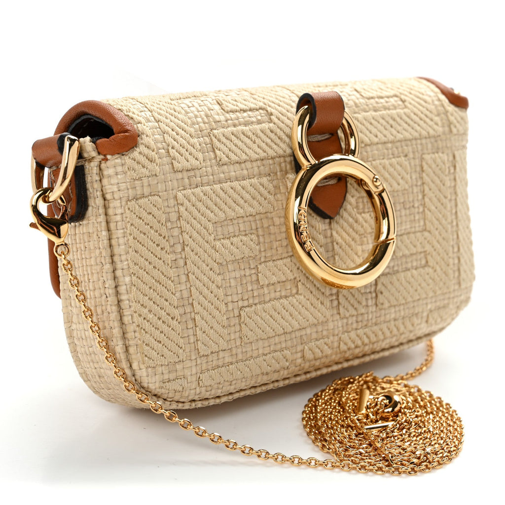 Raffia Vitello King Lucido FF Embroidered Nano Maxi Buckle Baguette Charm Alchemy Brandy