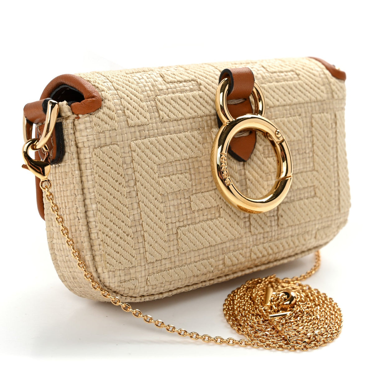 Raffia Vitello King Lucido FF Embroidered Nano Maxi Buckle Baguette Charm Alchemy Brandy