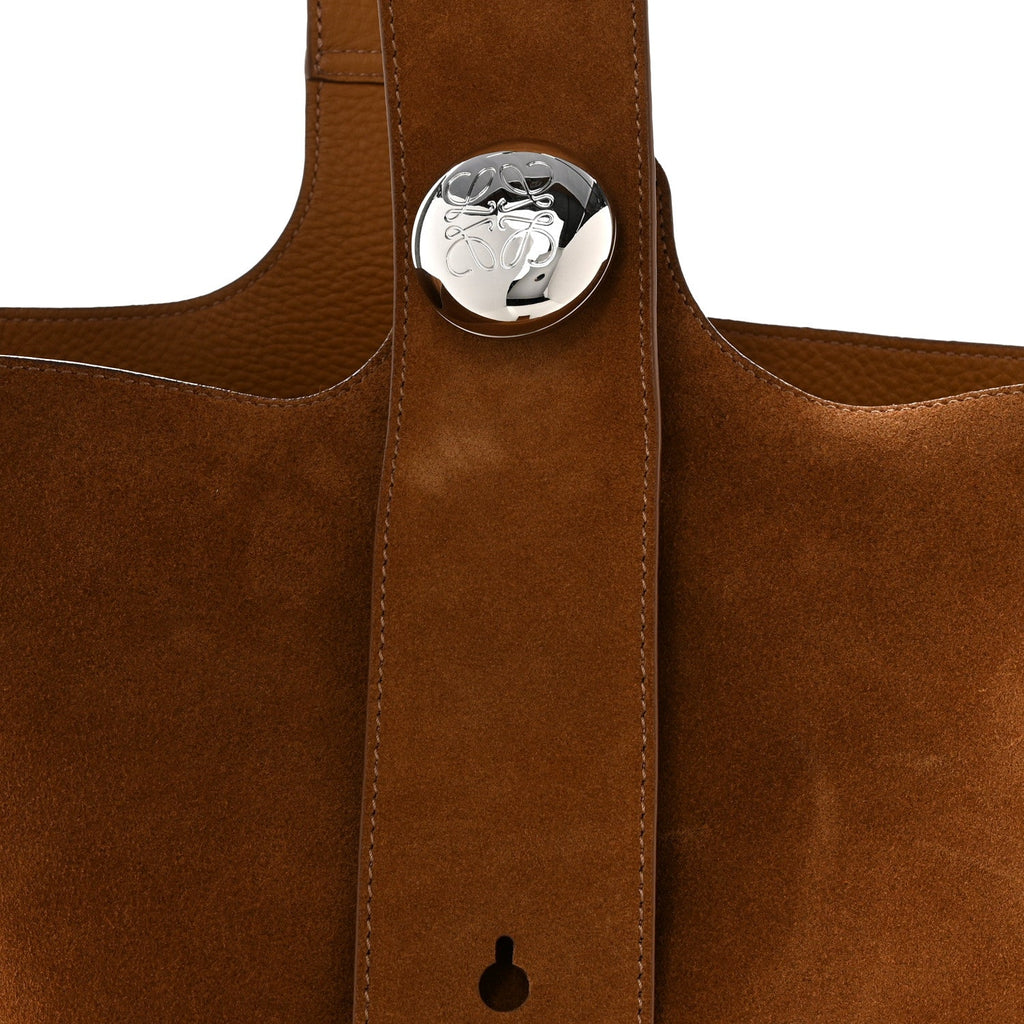 Suede Calfskin Medium Pebble Bucket Bag Tobacco