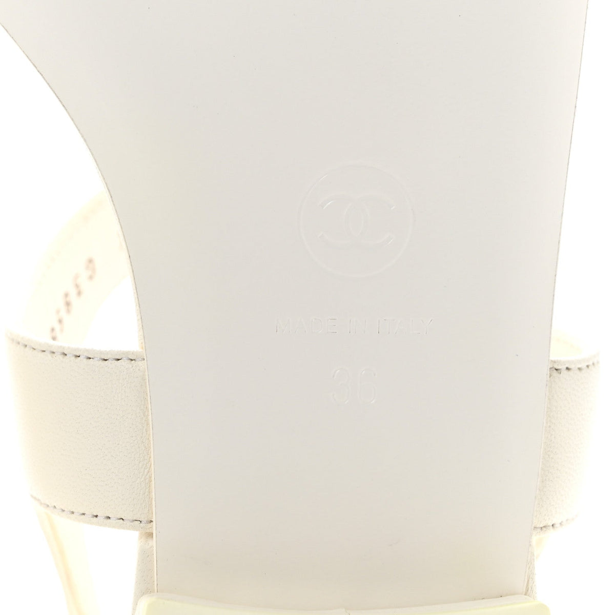 Lambskin CC Leaf Thong Sandals 36 White