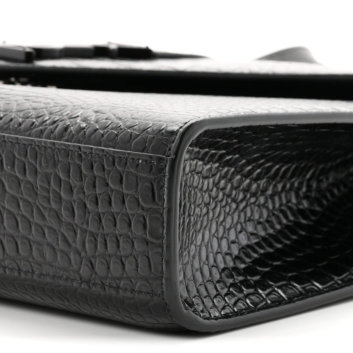 Calfskin Crocodile Embossed Monogram Large Satchel Black