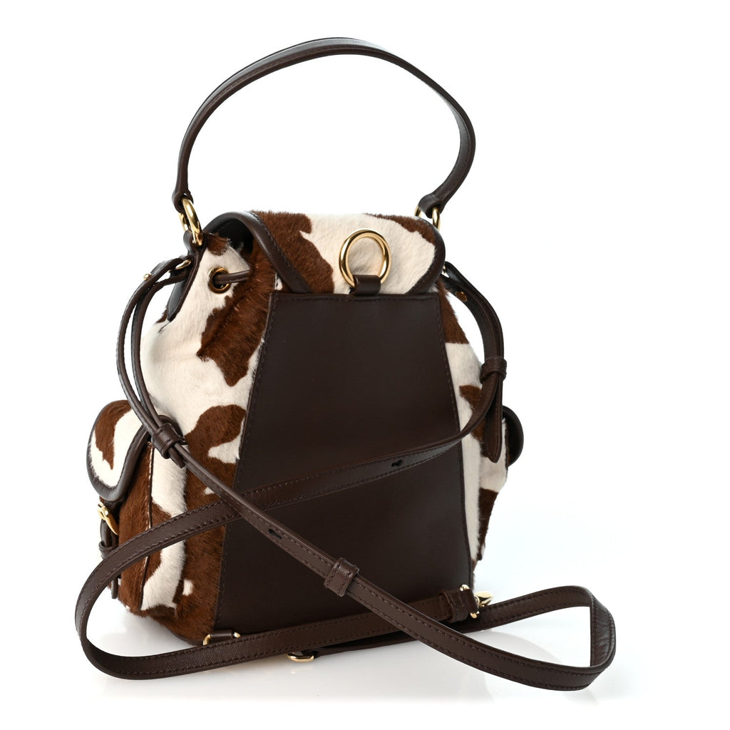 Nappa Calf Hair Printed Mini Backpack White Burnt Sienna