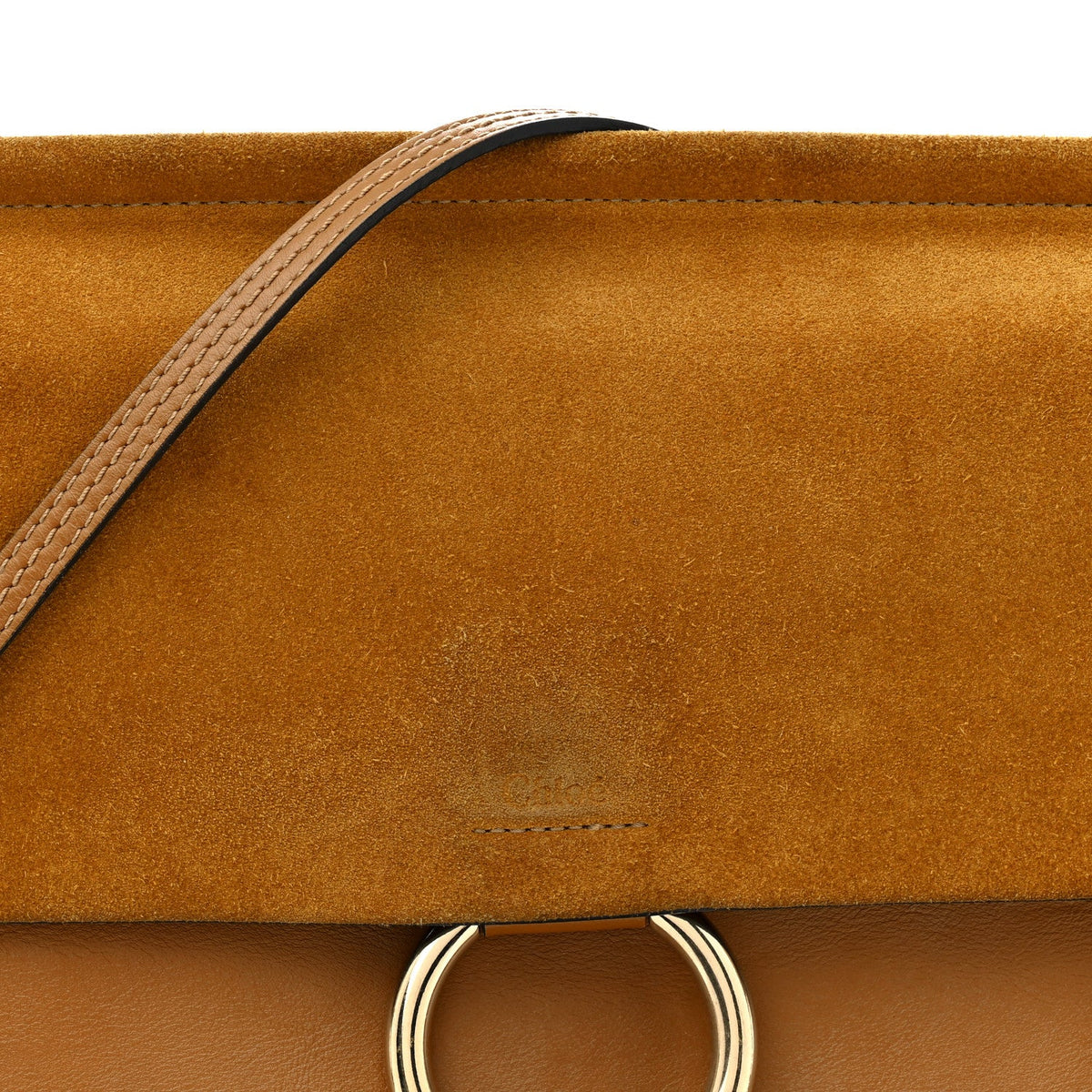 Suede Calfskin Medium Faye Shoulder Bag Mustard Brown