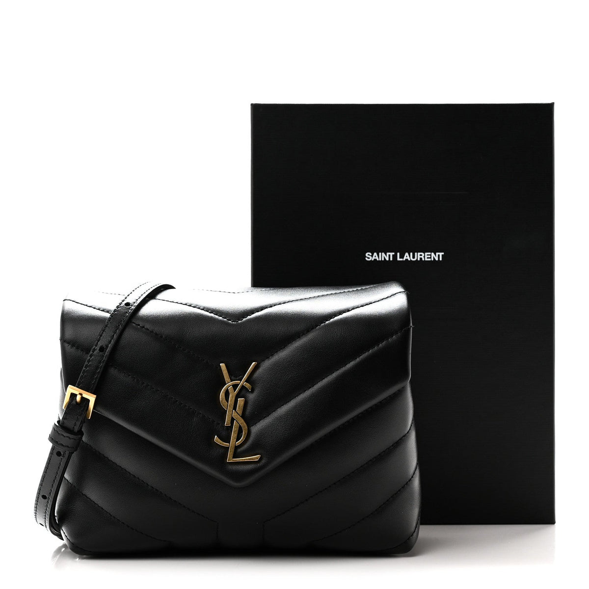 Calfskin Y Quilted Monogram Toy Loulou Crossbody Bag Black