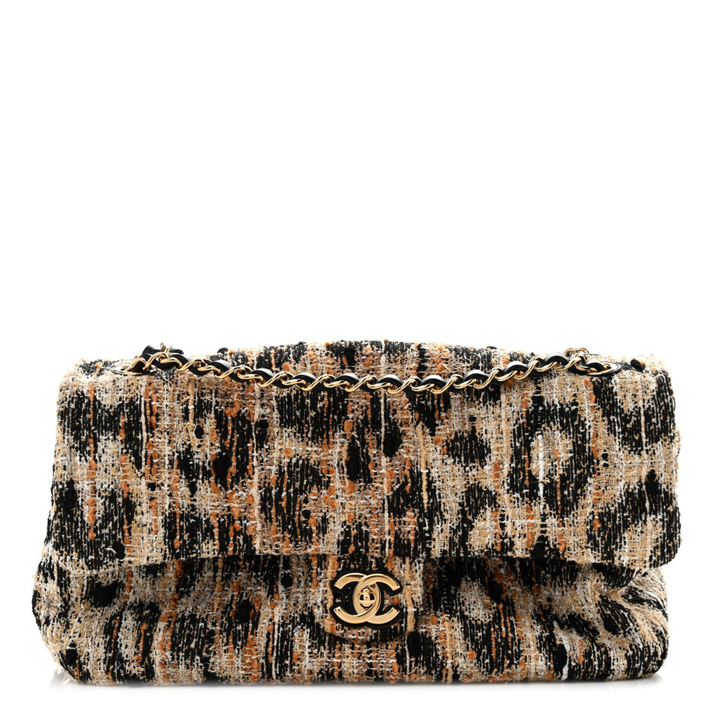 Tweed Mixed Fibers Leopard Print Small Souplissimo Maxi Flap Brown Black White