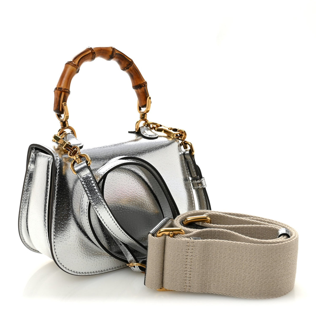 Boarded Dyana Lux Calfskin Mini Bamboo 1947 Top Handle Bag Silver