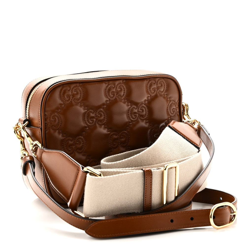 Calfskin GG Matelasse Shoulder Bag Peanut Brown Natural
