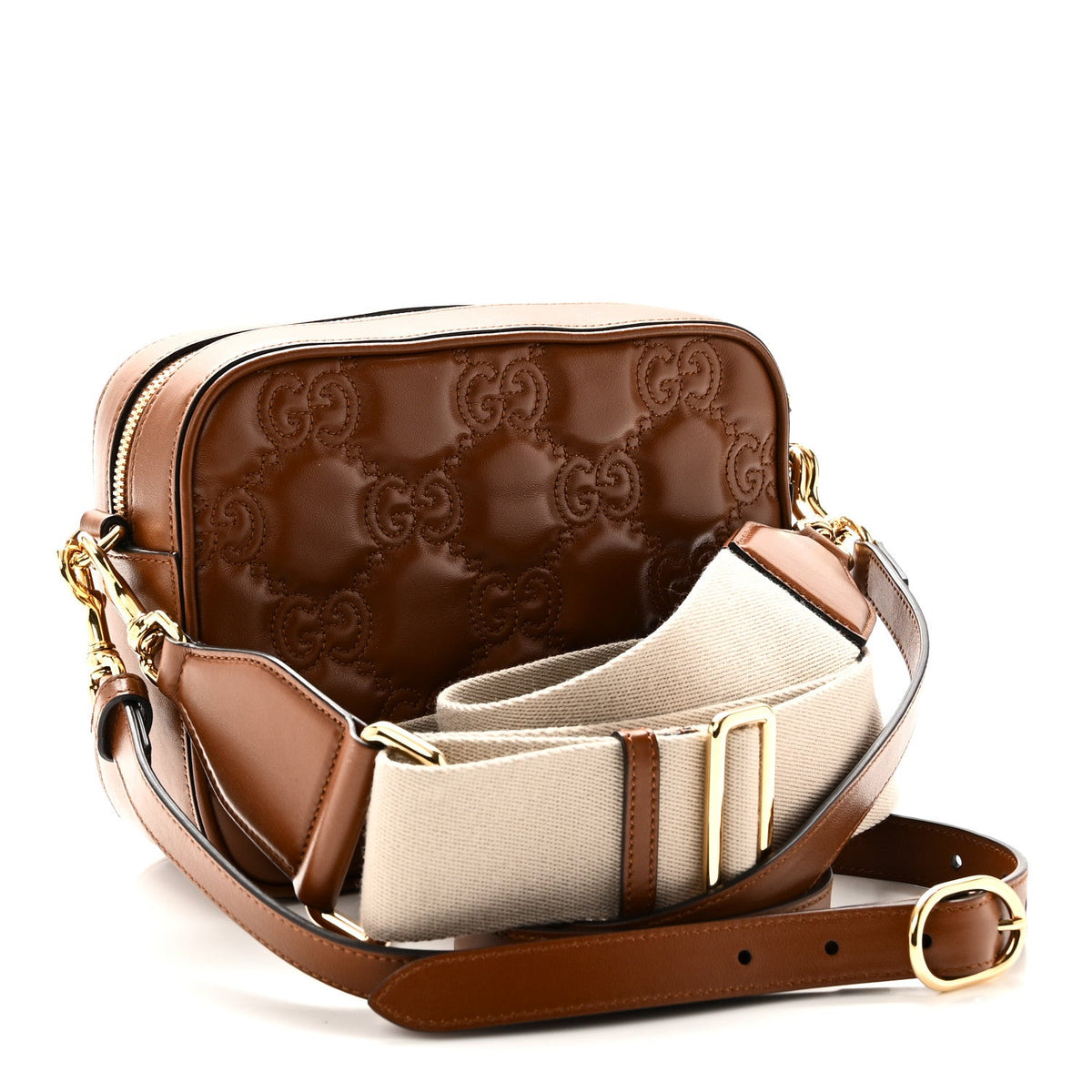 Calfskin GG Matelasse Shoulder Bag Peanut Brown Natural