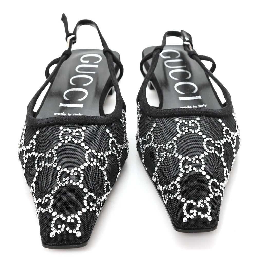 Tela Retino Kid Scamosciato Crystal GG Monogram Square G 35mm Slingback Pumps 38 Black