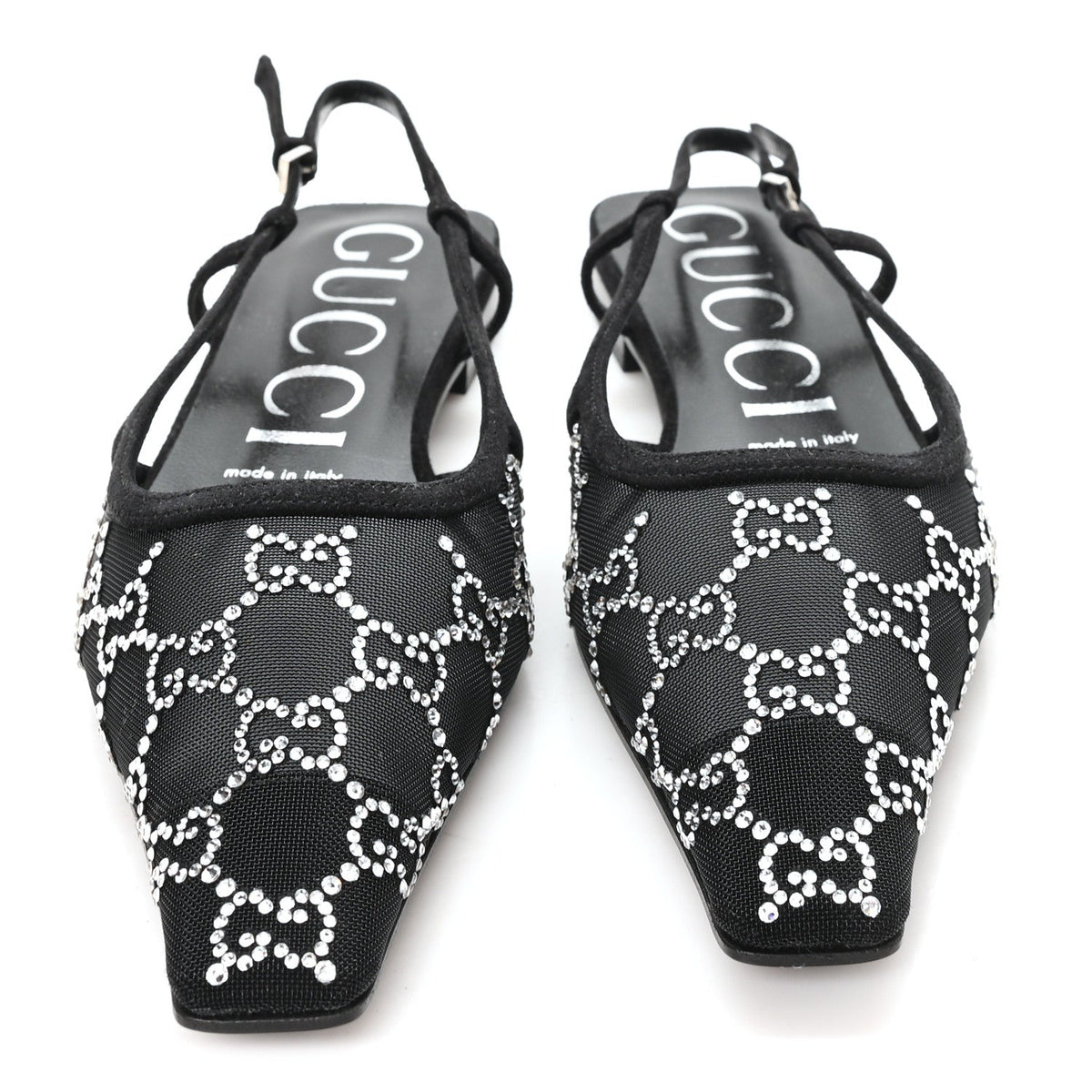 Tela Retino Kid Scamosciato Crystal GG Monogram Square G 35mm Slingback Pumps 38 Black