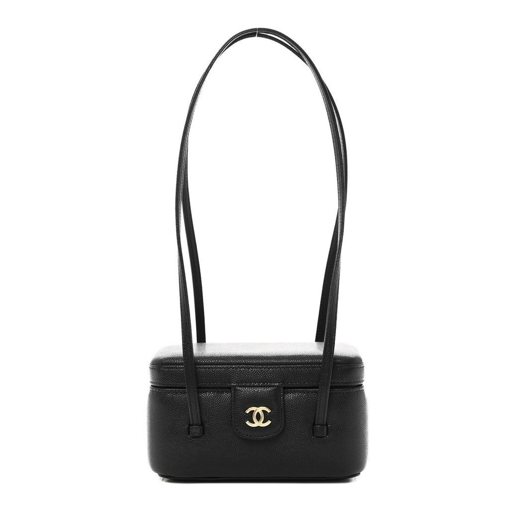 Shiny Caviar Preppy Coco Long Vanity With Strap Black