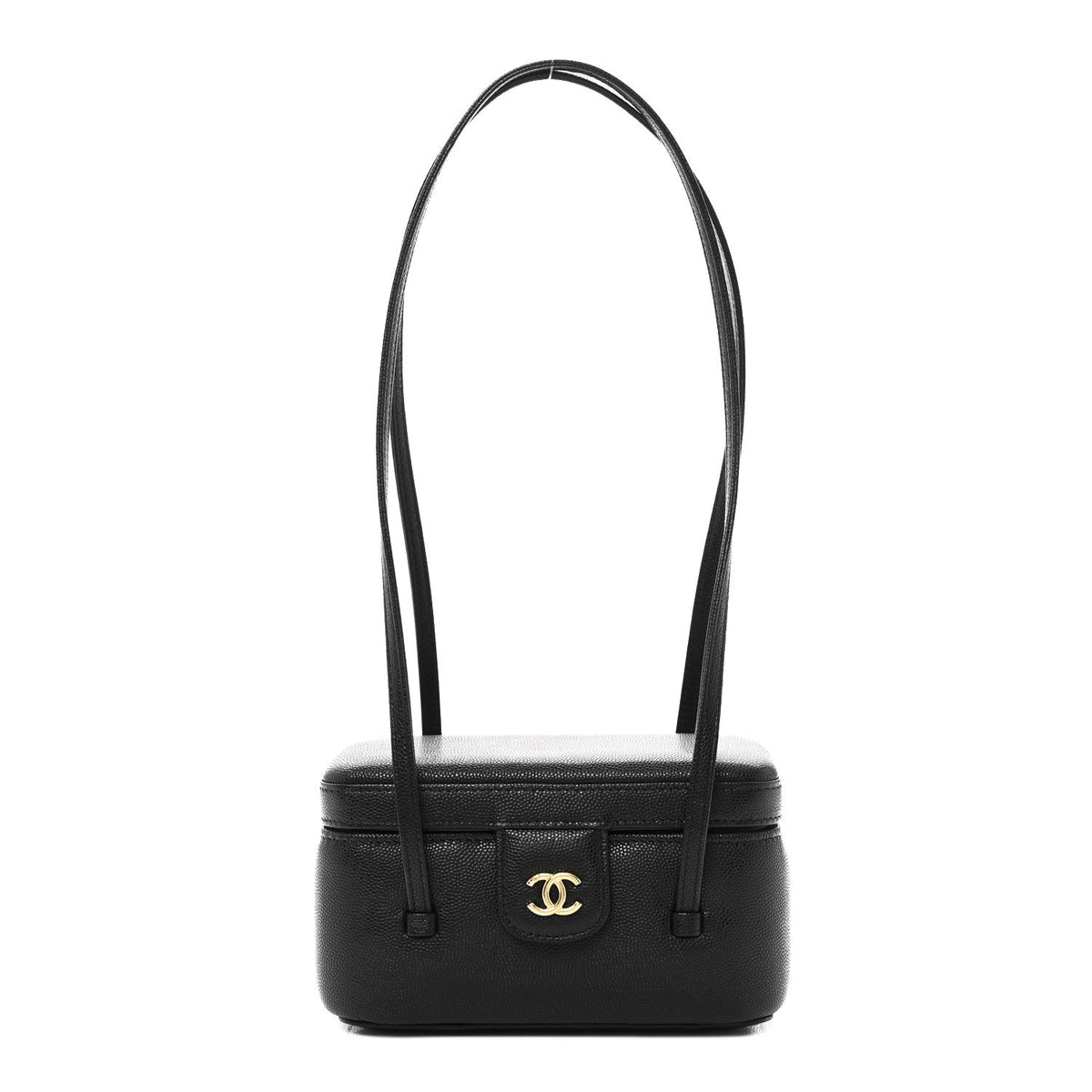 Shiny Caviar Preppy Coco Long Vanity With Strap Black