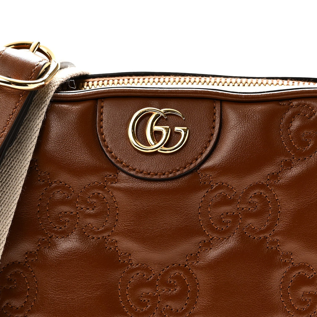 Calfskin GG Matelasse Shoulder Bag Peanut Brown Natural