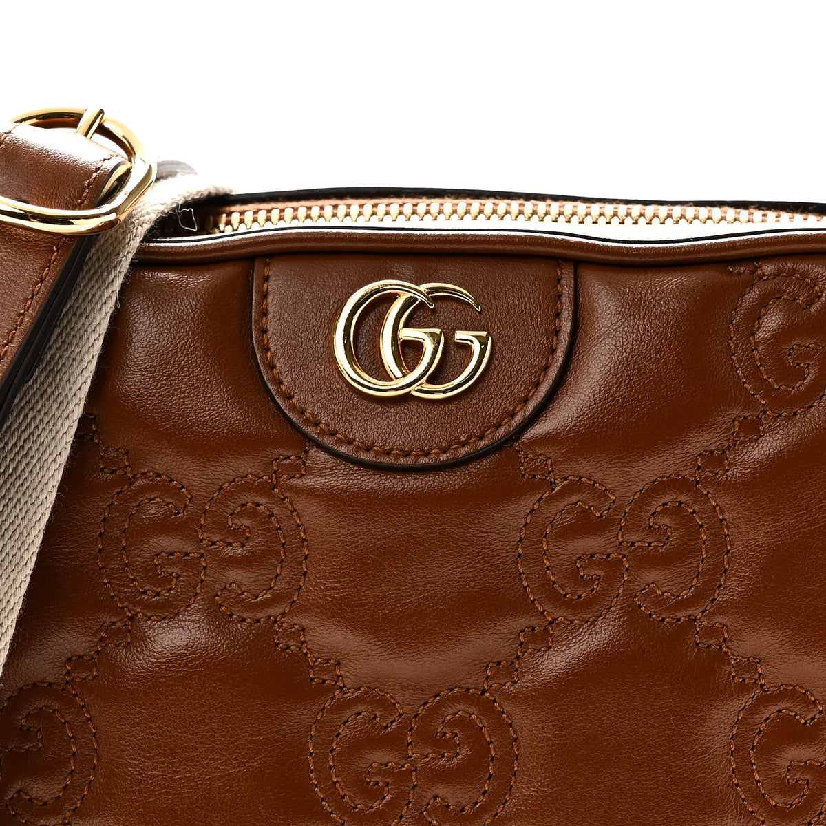 Calfskin GG Matelasse Shoulder Bag Peanut Brown Natural