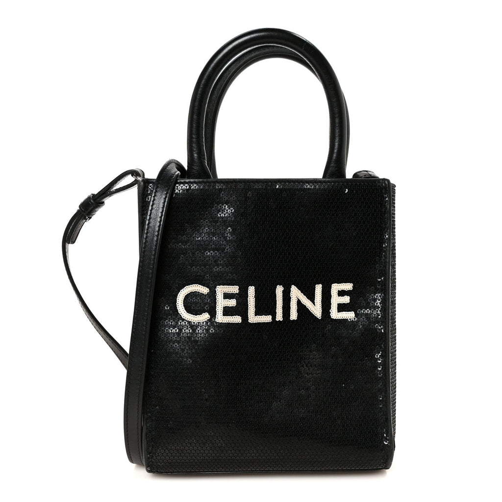 Sequin Calfskin Mini Vertical Cabas Black White