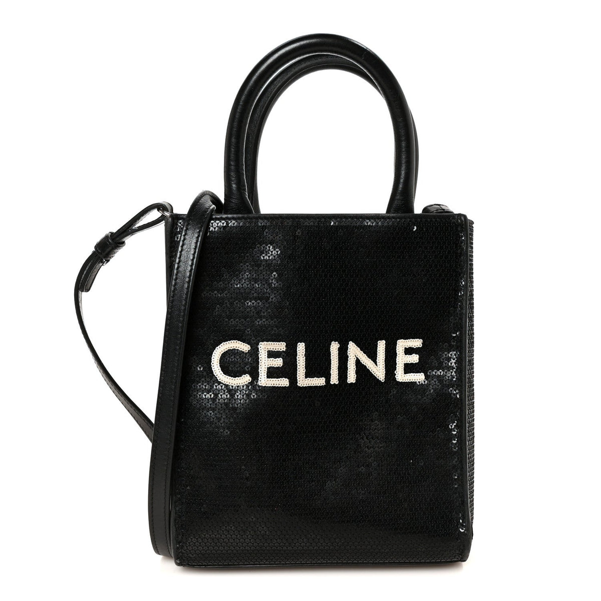 Sequin Calfskin Mini Vertical Cabas Black White