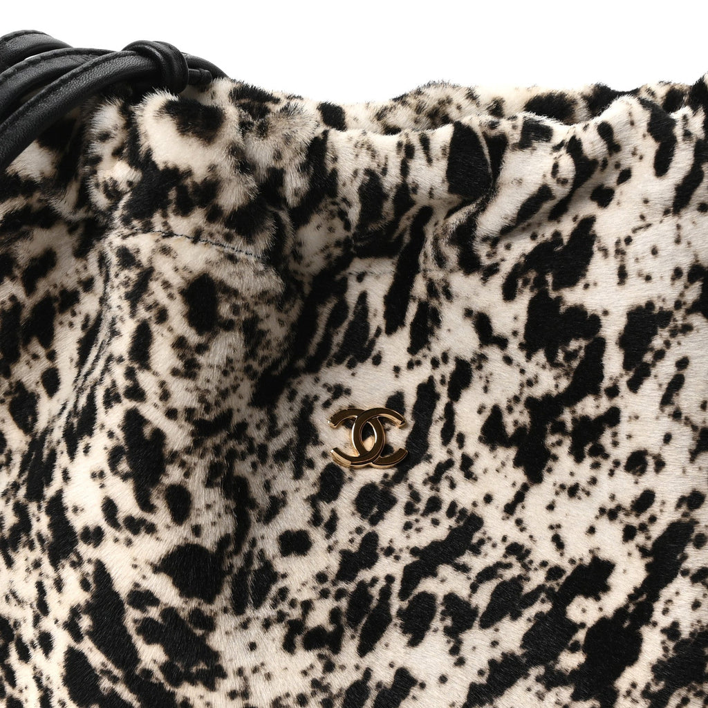 Pony Hair Printed Chic Lady Shoulder Bag  White Black