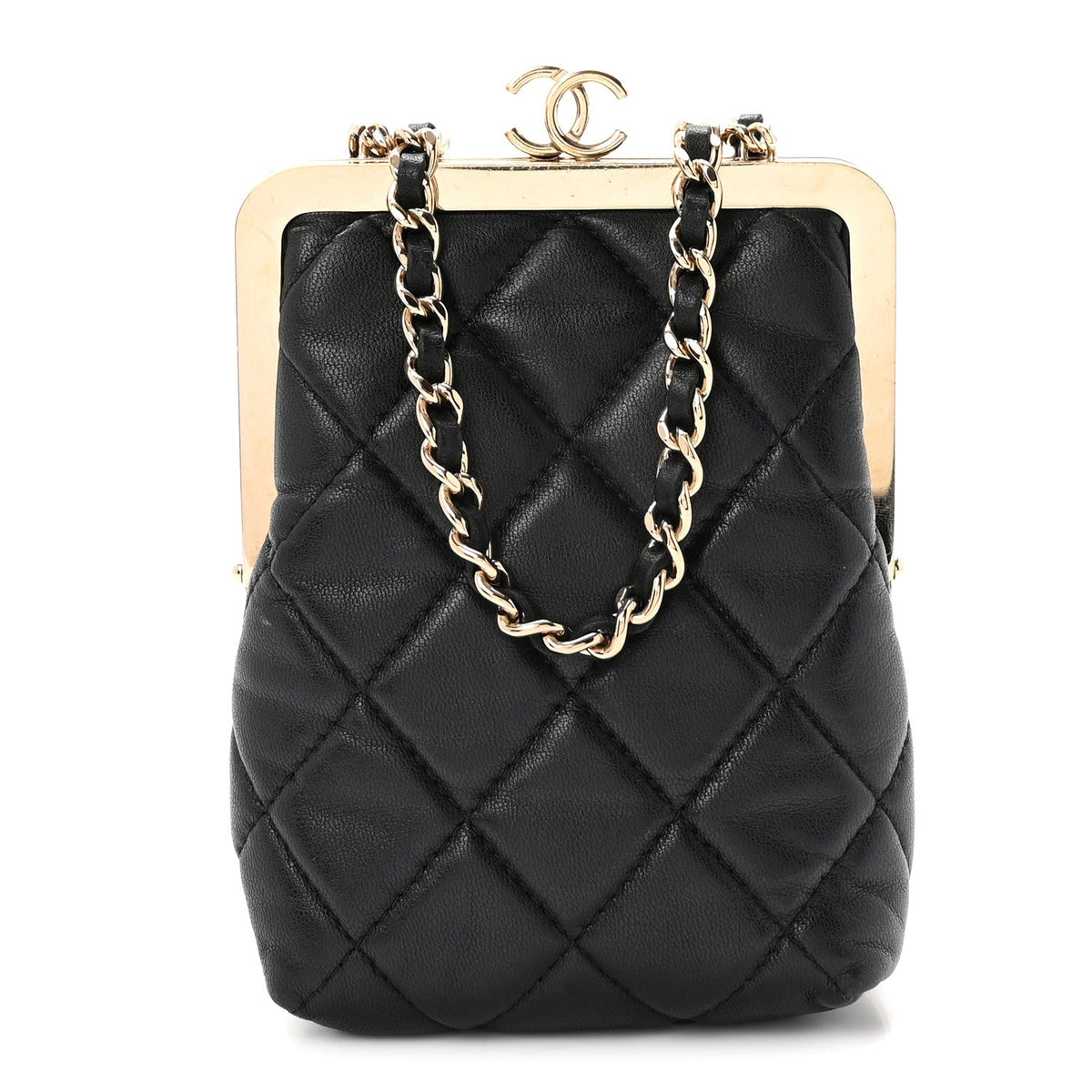 Lambskin Plexi Quilted CC Evening Clutch With Chain Black