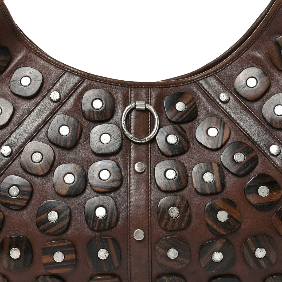 Calfskin Wood Embellished Mombasa Hobo Brown
