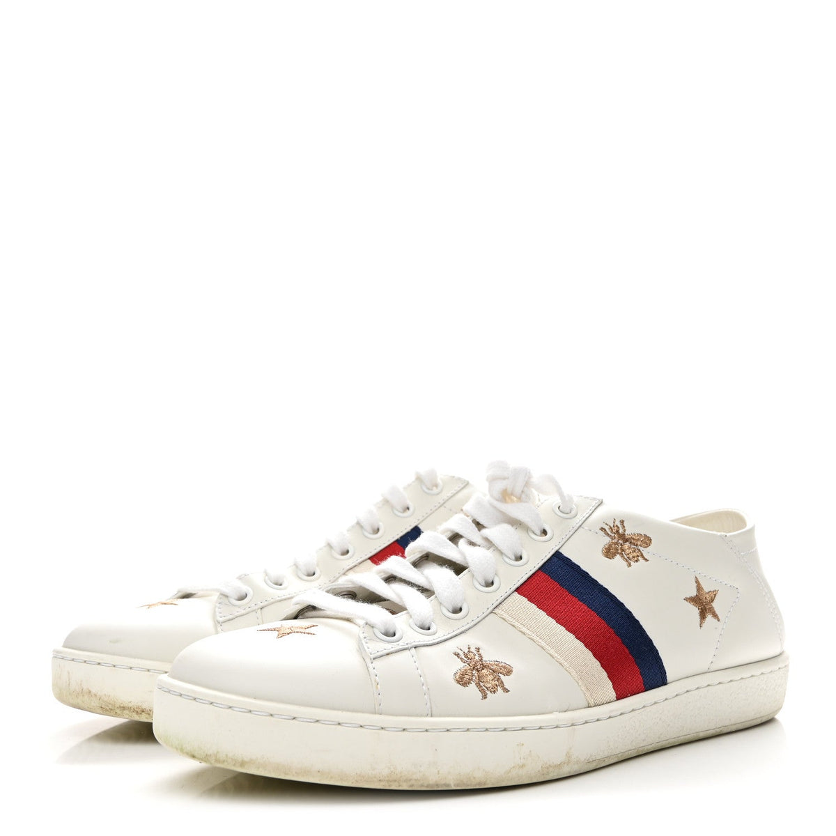 Calfskin Bee Star Embroidered Sylvie Web Ace Sneakers 37.5 White