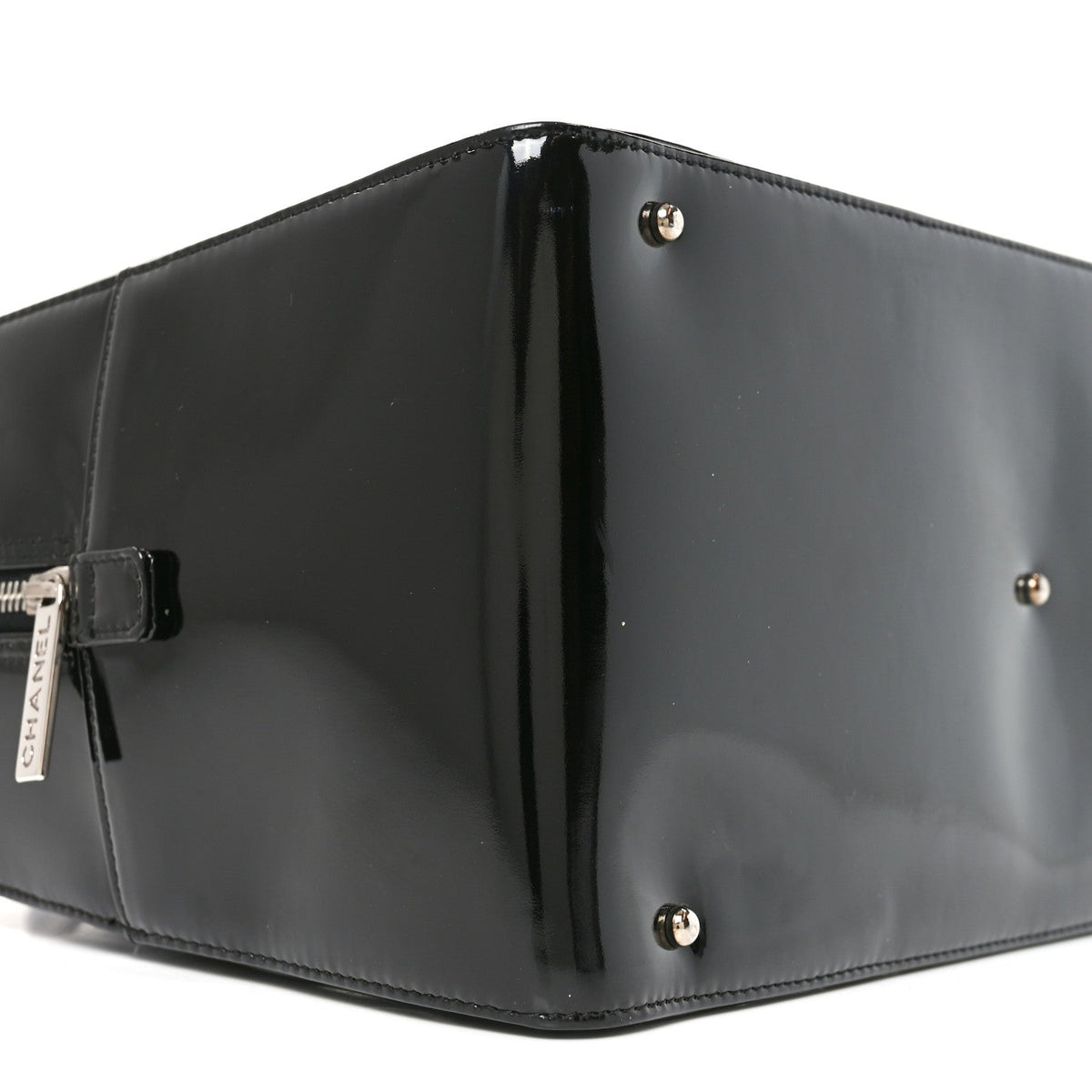 Patent Quilted Chocolate Bar Bowler Black