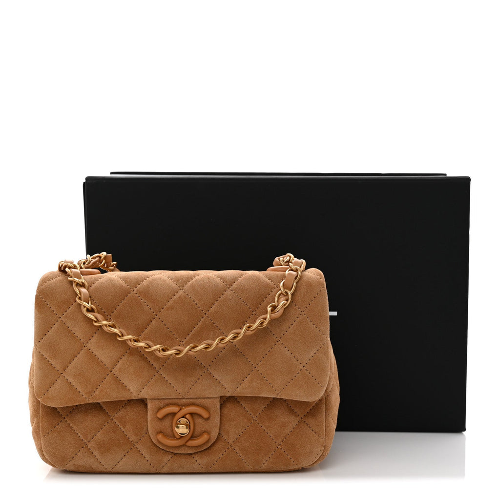 Suede Quilted Mini Flap Dark Beige