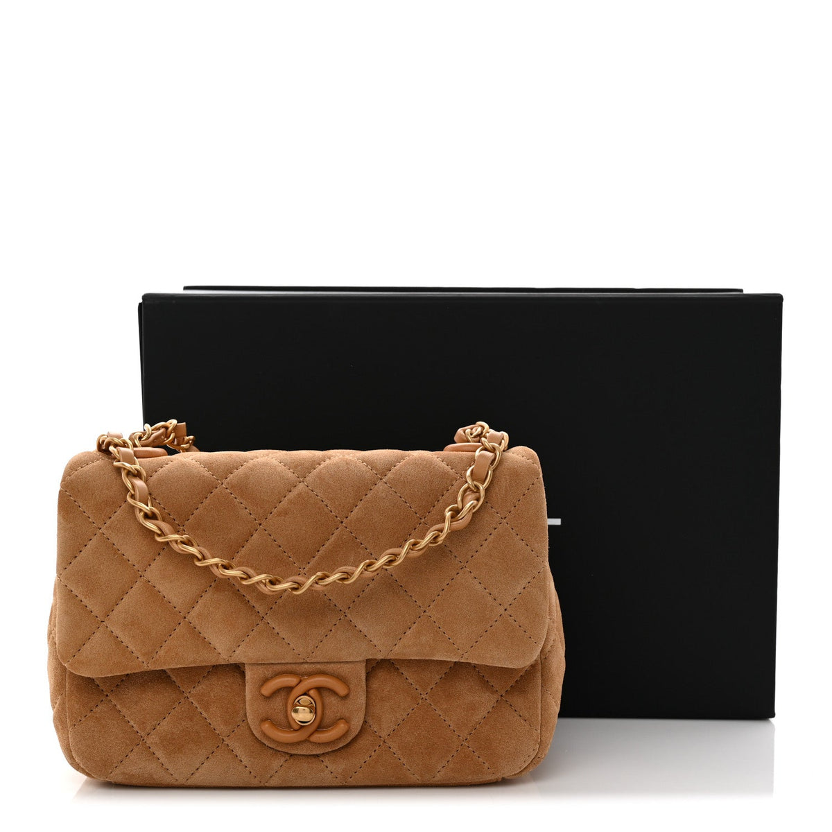Suede Quilted Mini Flap Dark Beige
