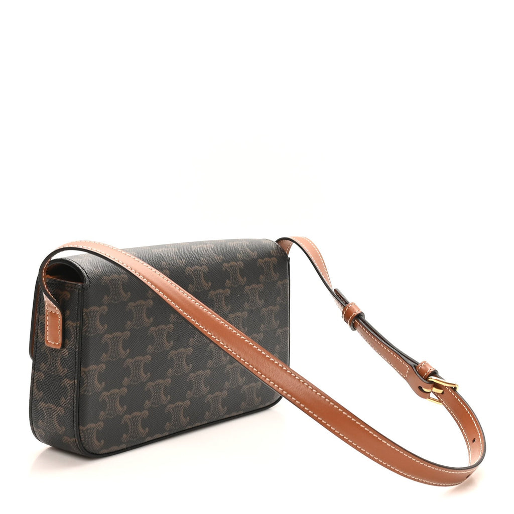 Canvas Calfskin Triomphe Shoulder Bag Tan