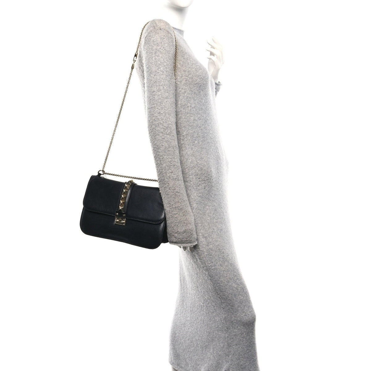 Vitello Large Glam Lock Rockstud Flap Black