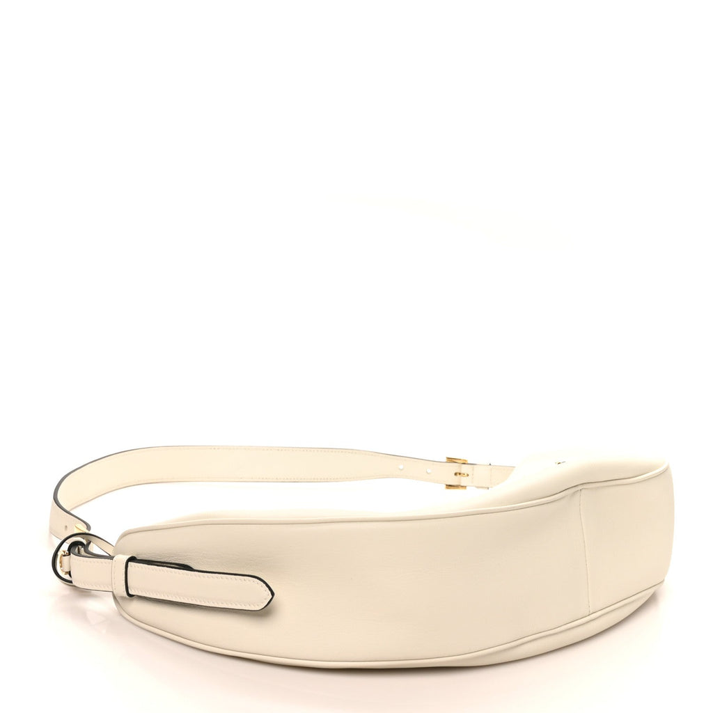 Soft Grain Calfskin Large Demi-Lune Shoulder Bag White