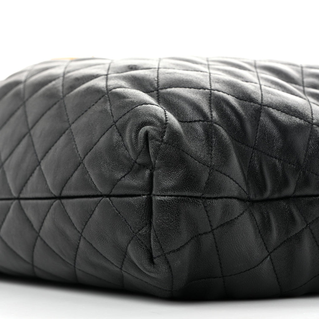 Lambskin Quilted Maxi Icare Shopping Tote Black