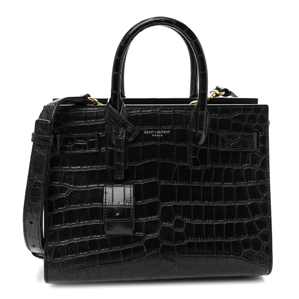 Calfskin Crocodile Embossed Nano Sac De Jour Black