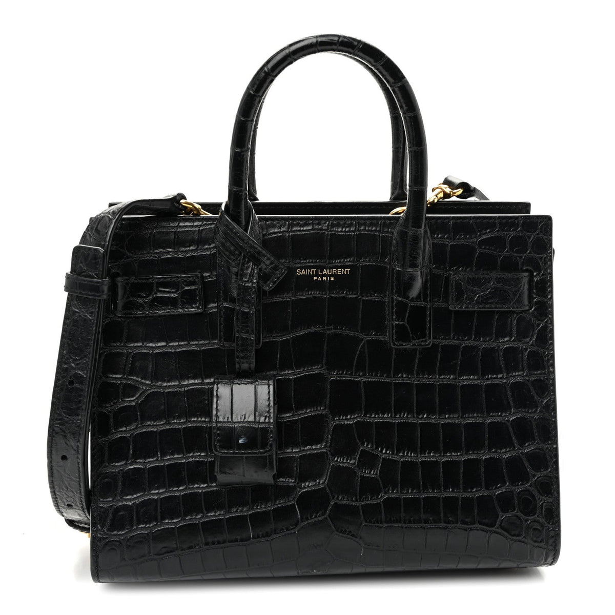 Calfskin Crocodile Embossed Nano Sac De Jour Black